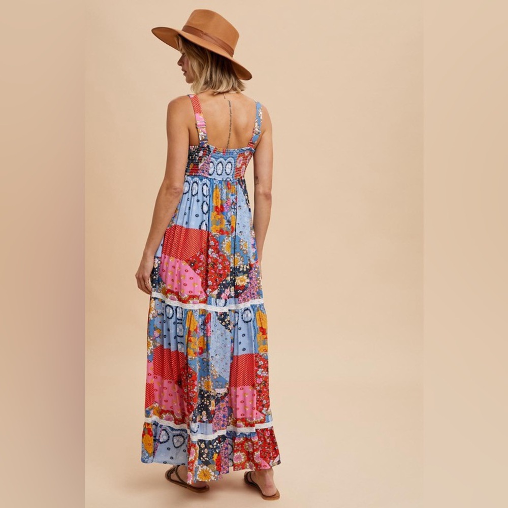 PATCHWORK TILED PRINT MAXI DRESS - Picture 6 of 7